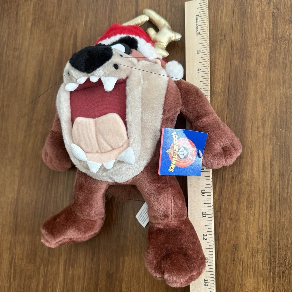 Vtg TAZ Tasmanian Devil Christmas Plush Stuffed Reindeer Santa Looney Tunes Tags - Picture 11 of 12